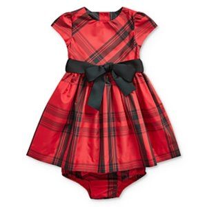 Ralph Lauren Short Sleeve Plaid Taffeta Holiday Party Dress w/Sash NWT $65